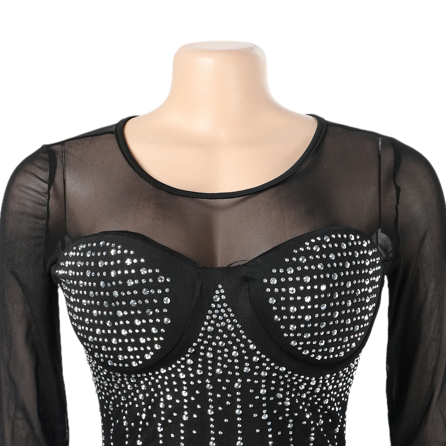 نحيل حجر الراين نادي رومبير مثير المرأة س الرقبة Bodycon لامعة شبكة حزب وزرة بذلة