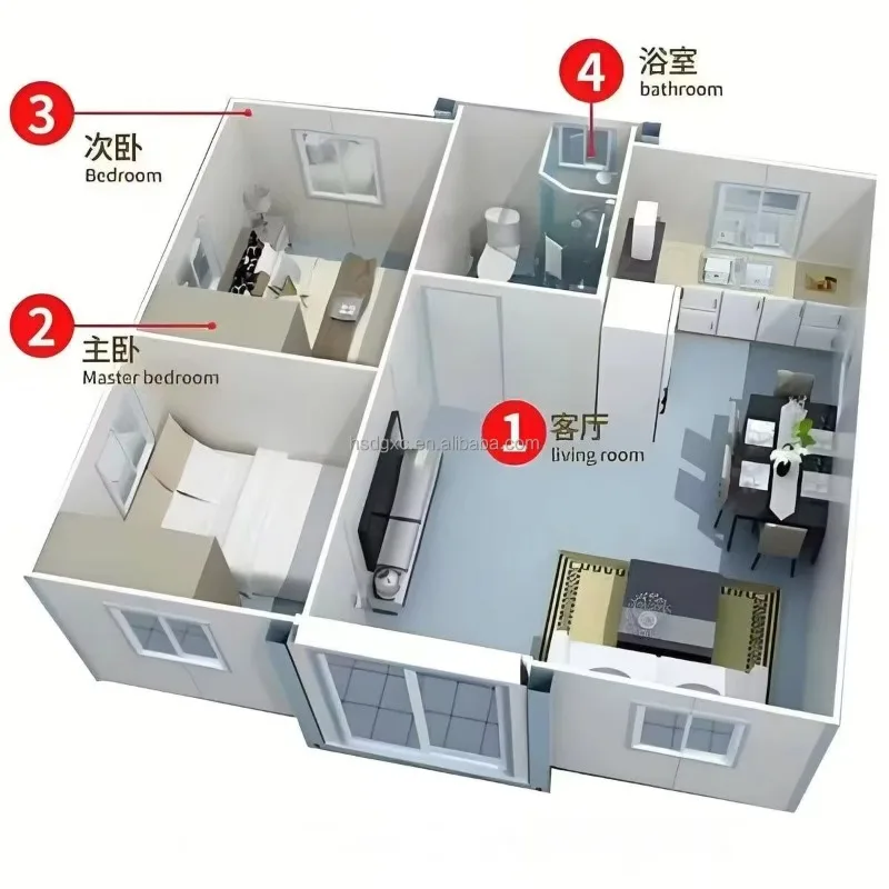 Luxury Container House 20 ft Prefab Container House 2 Bedroom Bathrooms Modular Portable Steel Home Container Hotels Apartments