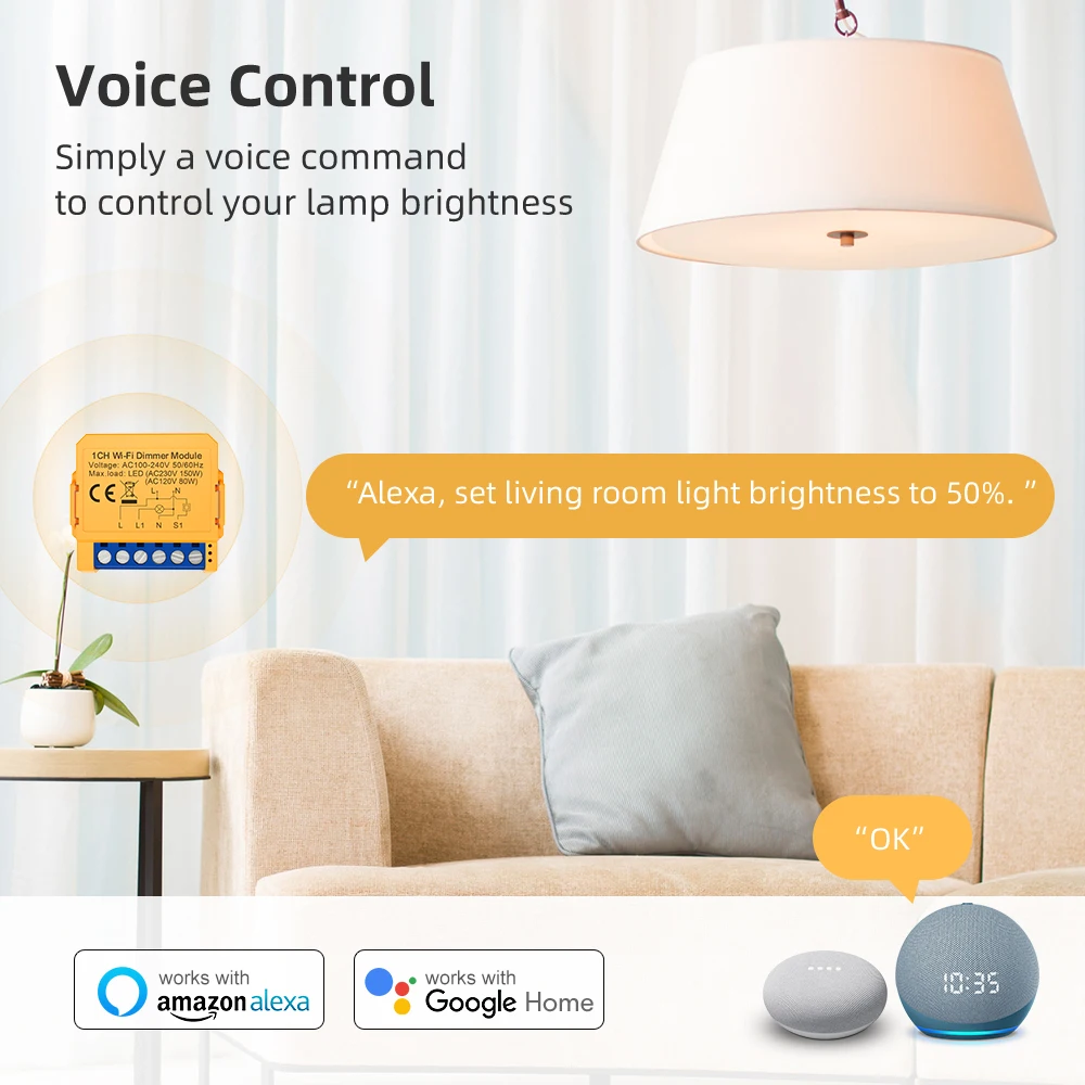 AVATTO Tuya Smart WiFi Dimmer Switch Module,1/2 Gang Dimmable Light Switch APP Remote Control Work With Alexa Google Home