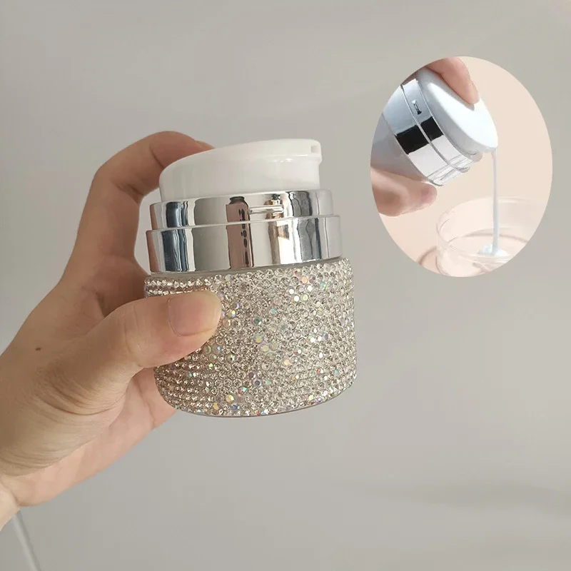 

Luxury Diamond Empty Airless Pump Jar Vacuum Bottle Cosmetic Container Travel Portable Refillable Foundation Cream Lotion Jar