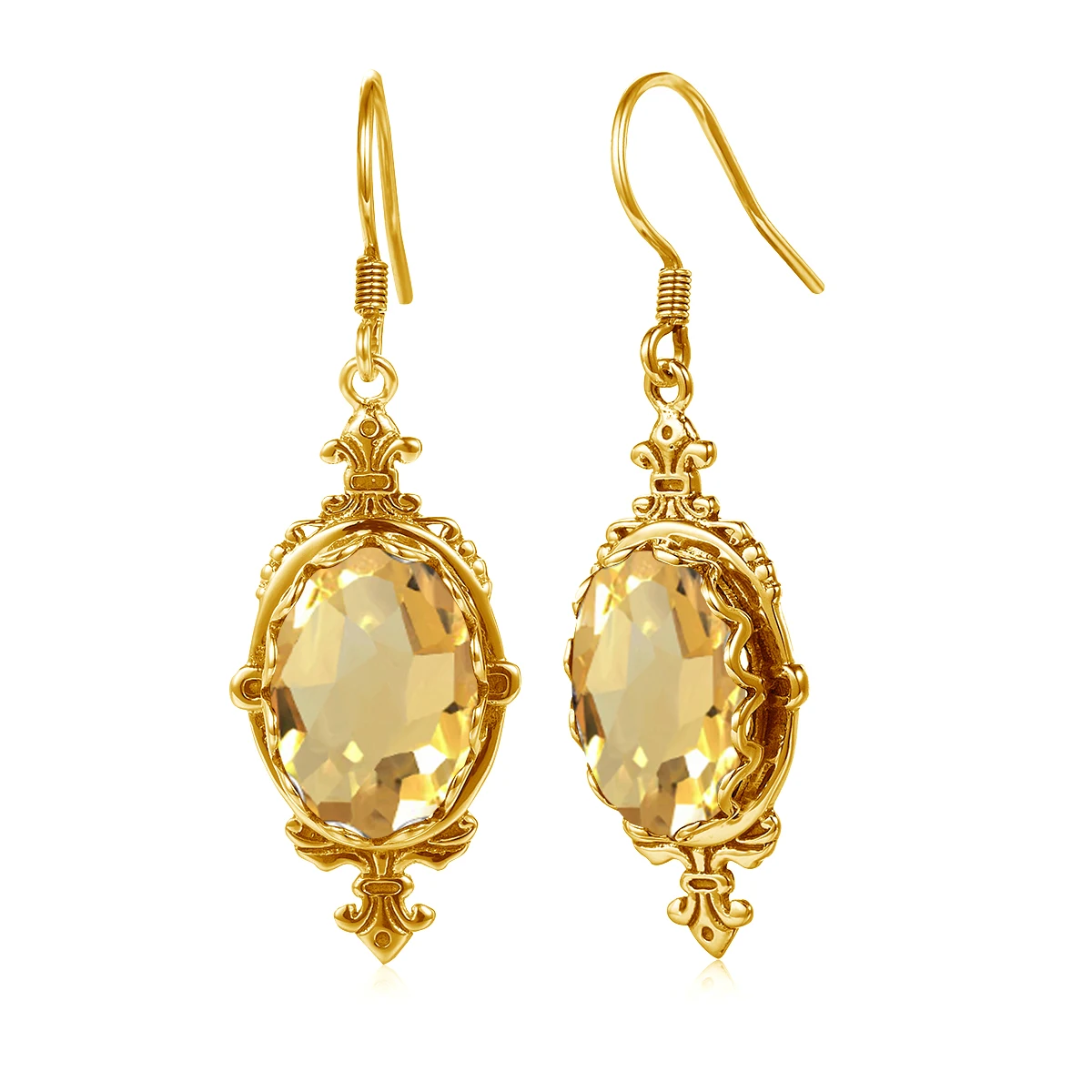 2025 Trend Lange Hängeohrringe mit Citrin in Gold für Damen 10*14mm 8ct Gelber Stein Marken-Luxus-Designer-Schmuck-Accessoires – Detail 5