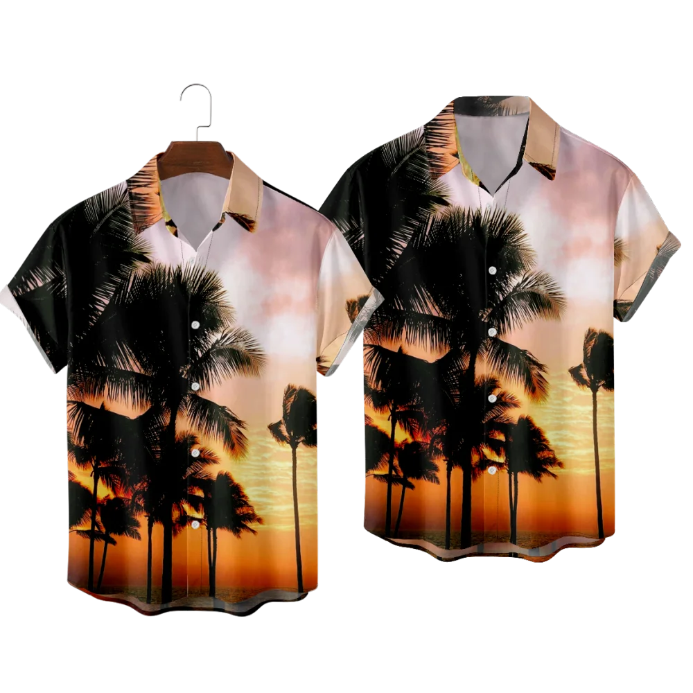 

Hawaiian Shirts for Men Beach Sunset Photo Print Short Sleeve Shirts Hawaii Summer Beach Vacation Tops Breathable