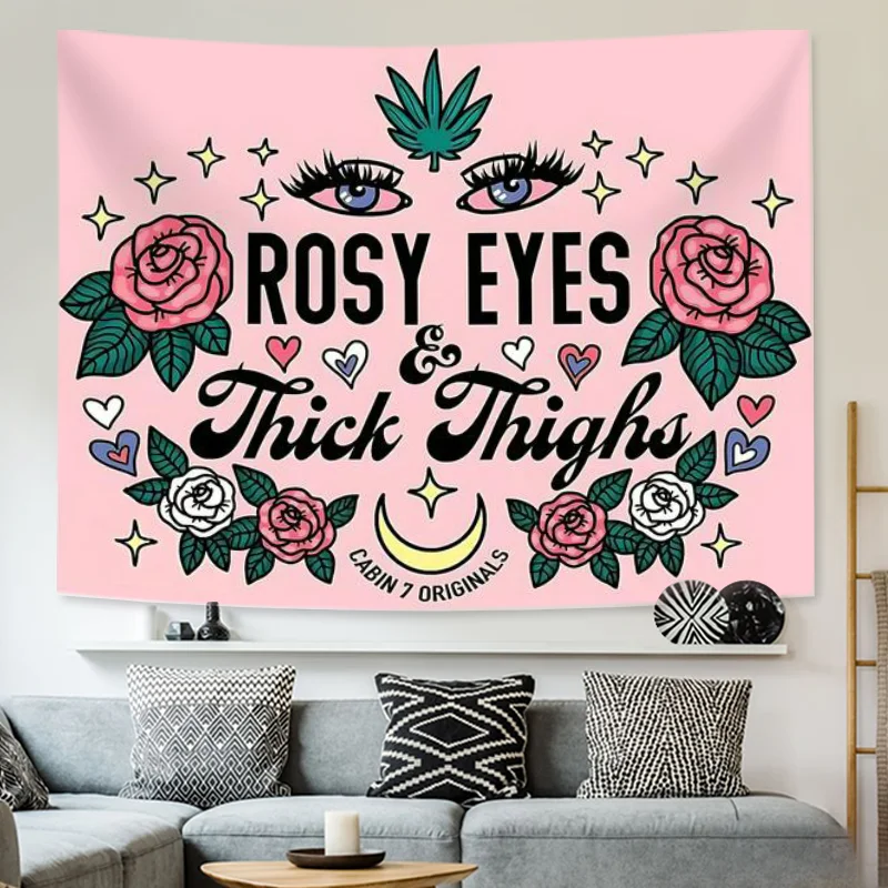 

Chic Pink Floral Polyester Tapestry Wall Hanging For Bedroom Dorm Decor Includes Free Accessories Perfect Gift for Friend