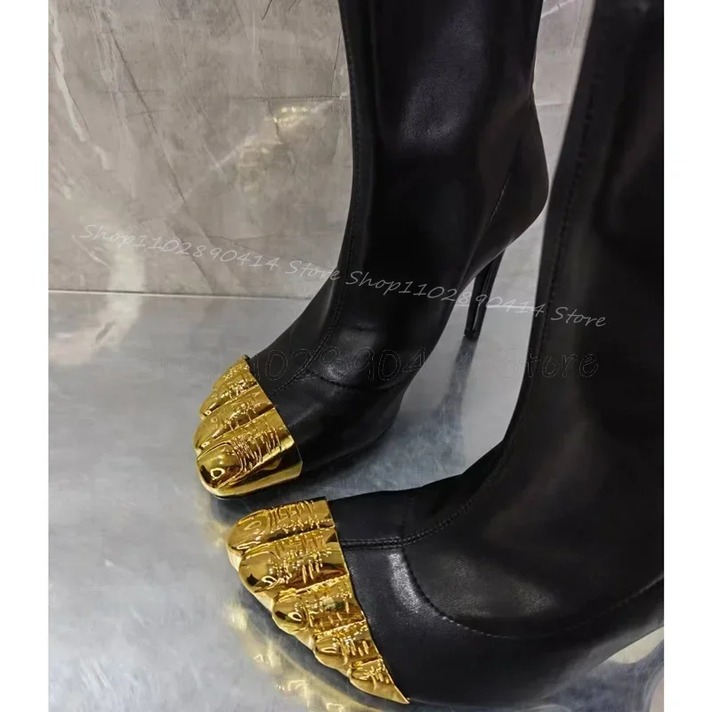 

Golden Five Fingers Black Sewing Design Runway Boots Back Zipper Women Shoes Thin High Heels Fashion 2026 Zapatos Para Mujere