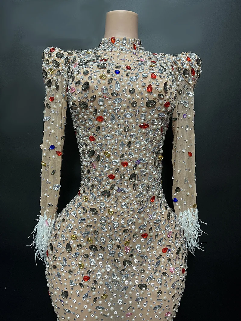 Rotterdam Kly-Robe de Luxe avec Strass et Diamant pour Femme, Tenue de Spectacle sur Scène, ixd'Anniversaire, Vêtements de Célébrité