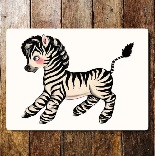 Cute baby zebra playing  rosy cheeks  metal sign plaque