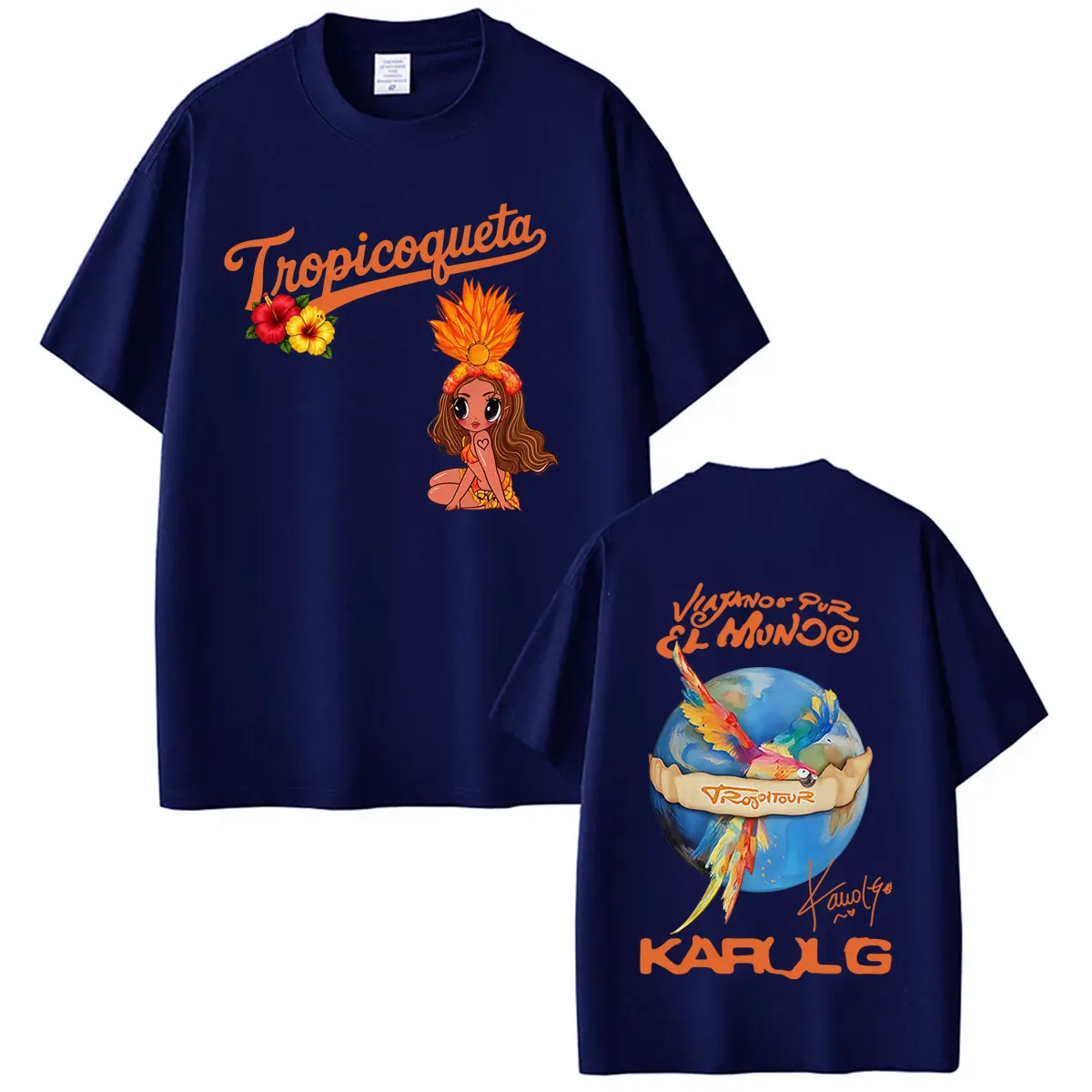 Karol G Viajando Por El Mundo Tropitour 2026 Grafik-T-Shirt für Herren und Damen, modisches Baumwoll-Freizeit-T-Shirt, Hip-Hop-Vintage-T-Shirts – Detail 6
