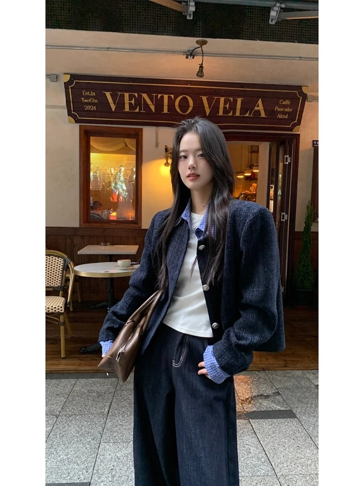 معاطف قصيرة بأزرار فرنسية أنيقة للنساء ملابس خريفية رفيعة بأكمام طويلة سترات كورية عصرية أمريكية عتيقة أنيقة