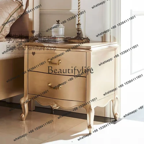 French solid wood bedside table American light luxury bedroom champagne gold bedside table