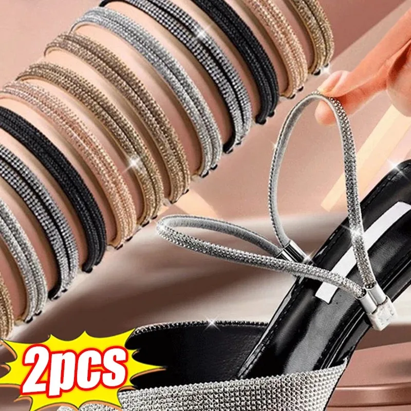 2pcs High Heels Shoe Straps Elastic Holding Heels Ankle Belt Band Detachable Rhinestone Straps Adjustable Shoelace