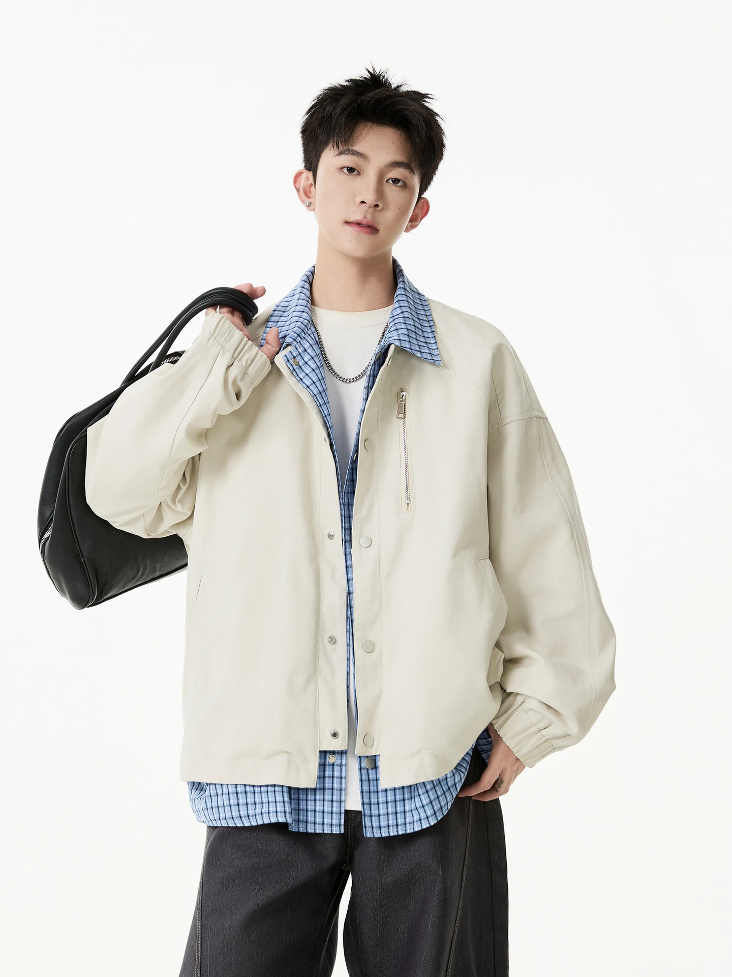 

Trendy Brand American Plaid Fake Two-piece Splicing Lapel Jacket Autumn Couple Loose Versatile Coat