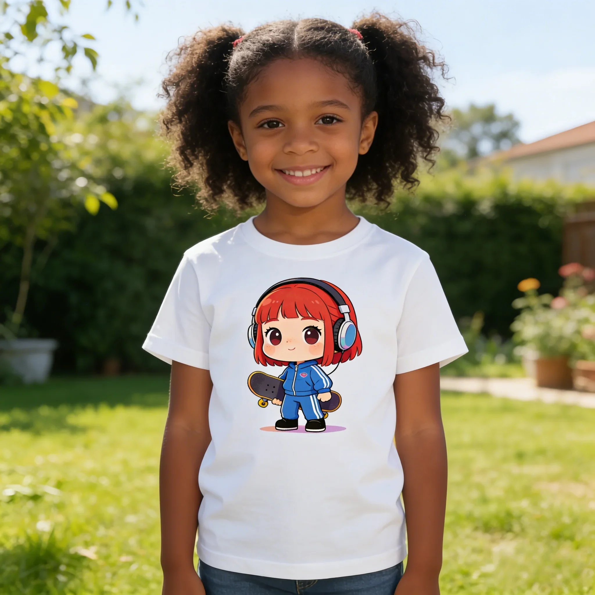 Chibi Cartoon Max Cute Print Round Neck Cotton T-Shirt Machine Washable for Play Casual Fashion Sports Outdoor Daily Wear