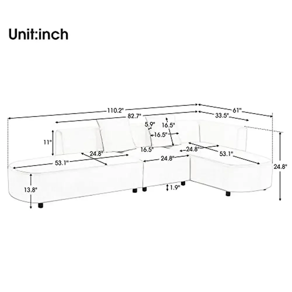 Modern L-Shape Sectional Chenille Sofa Set Comfortable Upholstery Beige Living Room Office Reception High Weight Capacity Wood