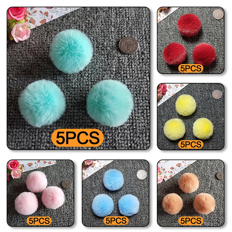 5Pcs Faux Fur Pompom Soft Pompons Fluffy Plush Balls Pom Poms Felt Hairball Sewing Craft Supplies DIY Kids Toys Wedding Decor