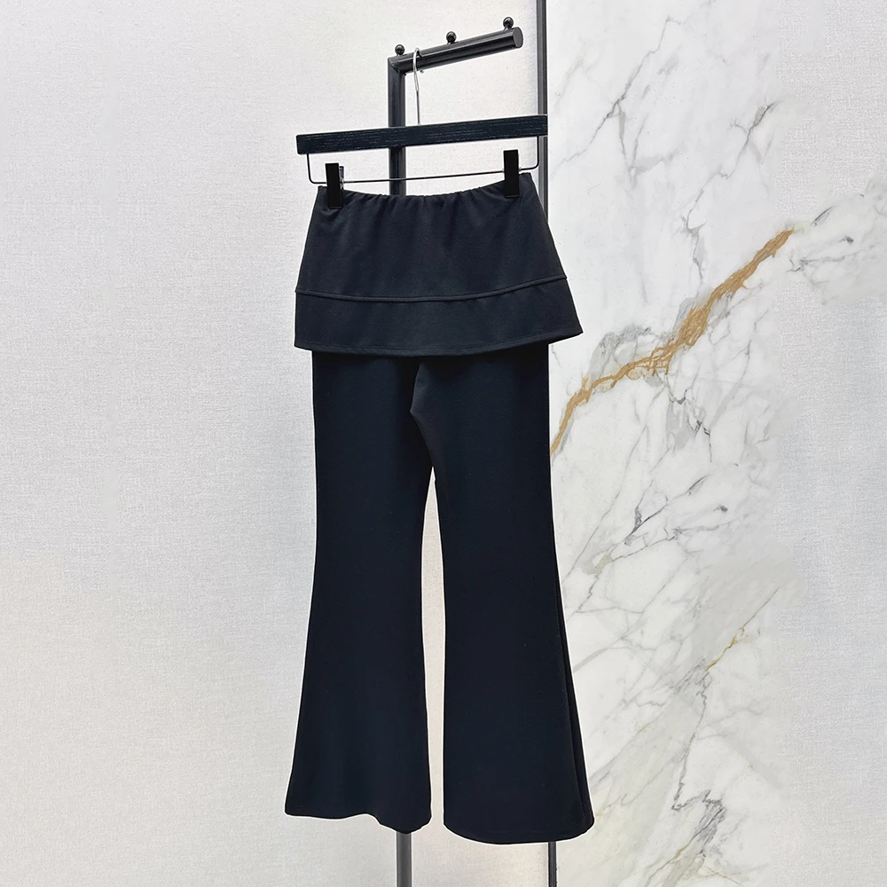 Women's Fake Two-Piece Flare Pants 2026 Spring New High Waist Skirted Flared Trousers Casual Yoga Streetwear Bell Bottom Pants