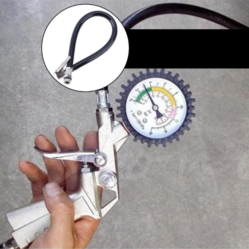 1Pc Motorcycle Bike Car Flexible Clip On Air Tyre Tire Chuck Inflator Hose