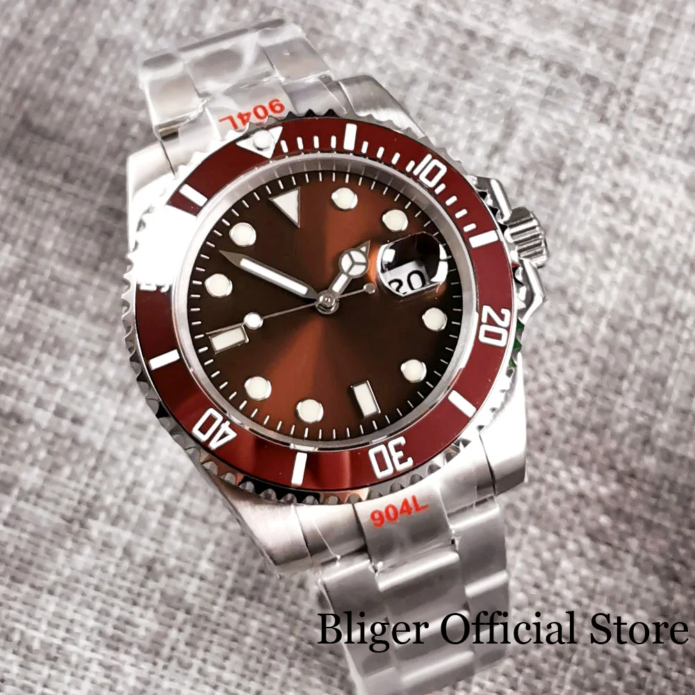 BLIGER Sapphire Glass 40MM Brown Sterile Dial Ceramic Rotating Bezel Luminous Marks Miyota 8215 Automatic Movement Men's Watch