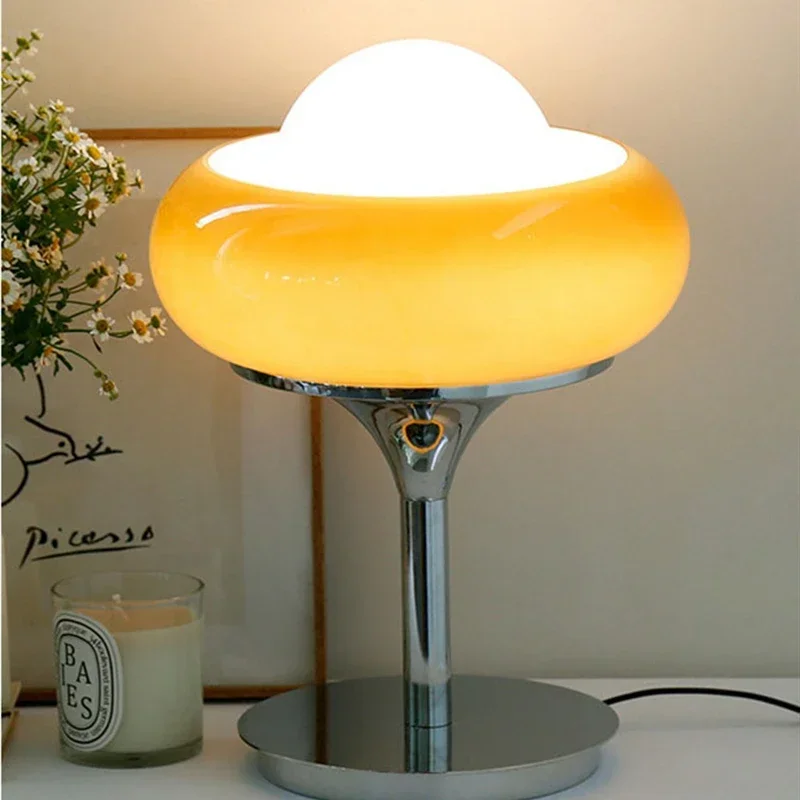 

Retro Donut Table Lamps E27 Glass Egg Tart Decoration Bedroom Bedside Lighting Living Room Background Lighting Atmosphere Light