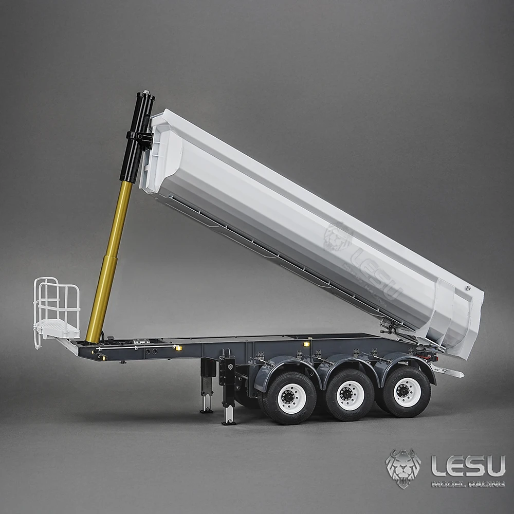 LESU 3Axles 1/14 Scale Hydraulic Dump RC Trailer Metal With Electric Lifting Feet for RC Tractor Truck DIY KIT Unpainted Model