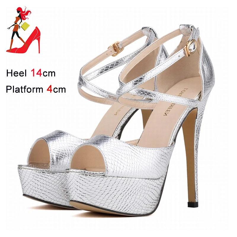 Summer New Thick Sole Sandals Women Alligator Pattern Ankle Buckle Party Dress Shoes For Lady Runway Style Platform High Heels