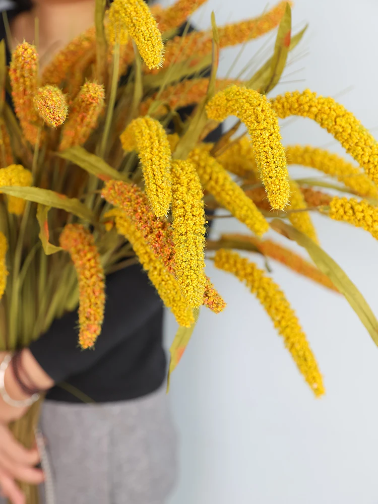 

Искусственные цветы в виде пшеничных колосьев большого размера для гостиной, декоративные цветы в стиле ретро, имитация сухих рисовых колосьев