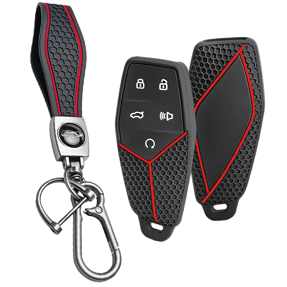 For MG MG5 MG6 ZS HS One Marvel R MG4 EHS EZS silicone car key fob cover with wrist strap and carabiner
