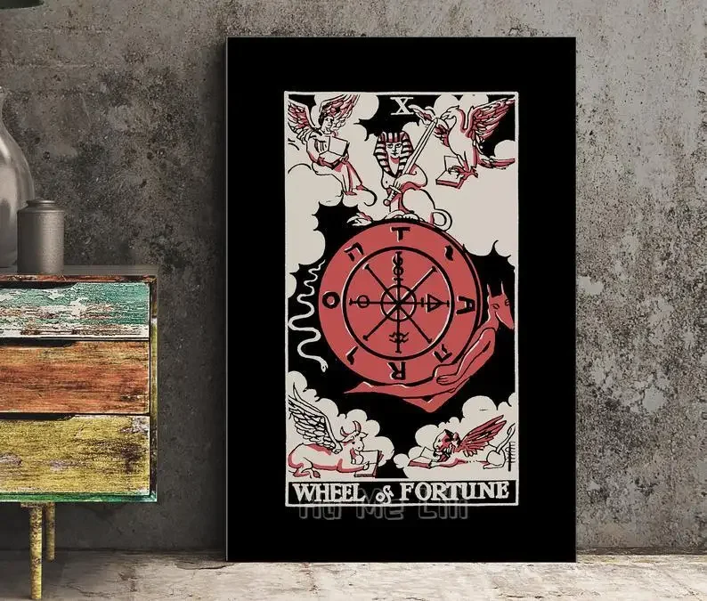 Wheel Of Fortune Tarot Tri-color Oil On Canvas Print Interior Unique Design