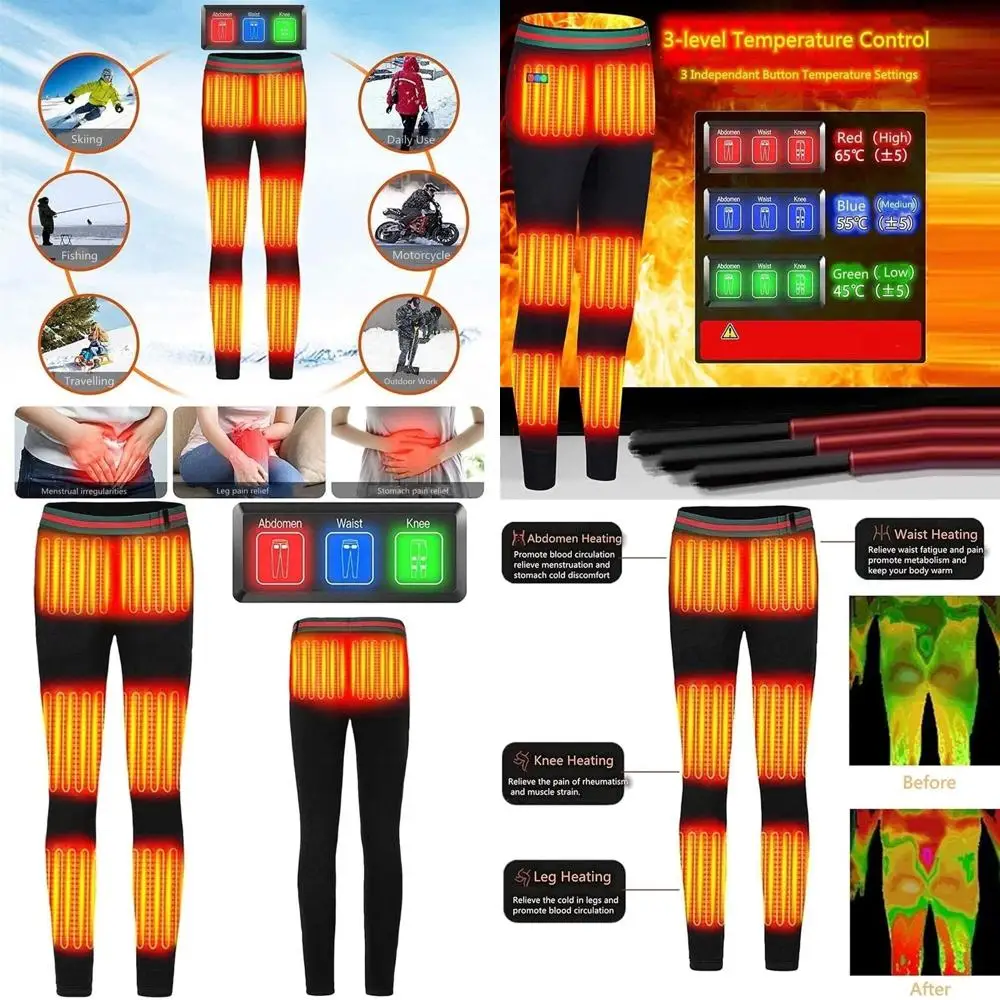 Pantalones calefactables con USB, mallas con forro polar, pantalones calefactables con USB eléctricos lavables para senderismo, acampada (baterías no incluidas)
