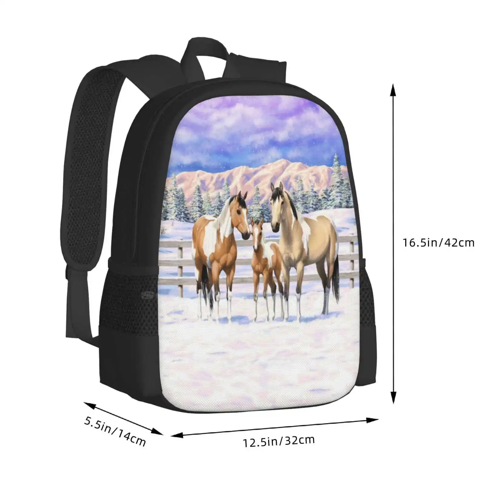 Pinto Dun Paint Quarter Horses In Snow Backpack For Student School Laptop Travel Bag Horse Paint Horse Quarter Horse Dun Horse