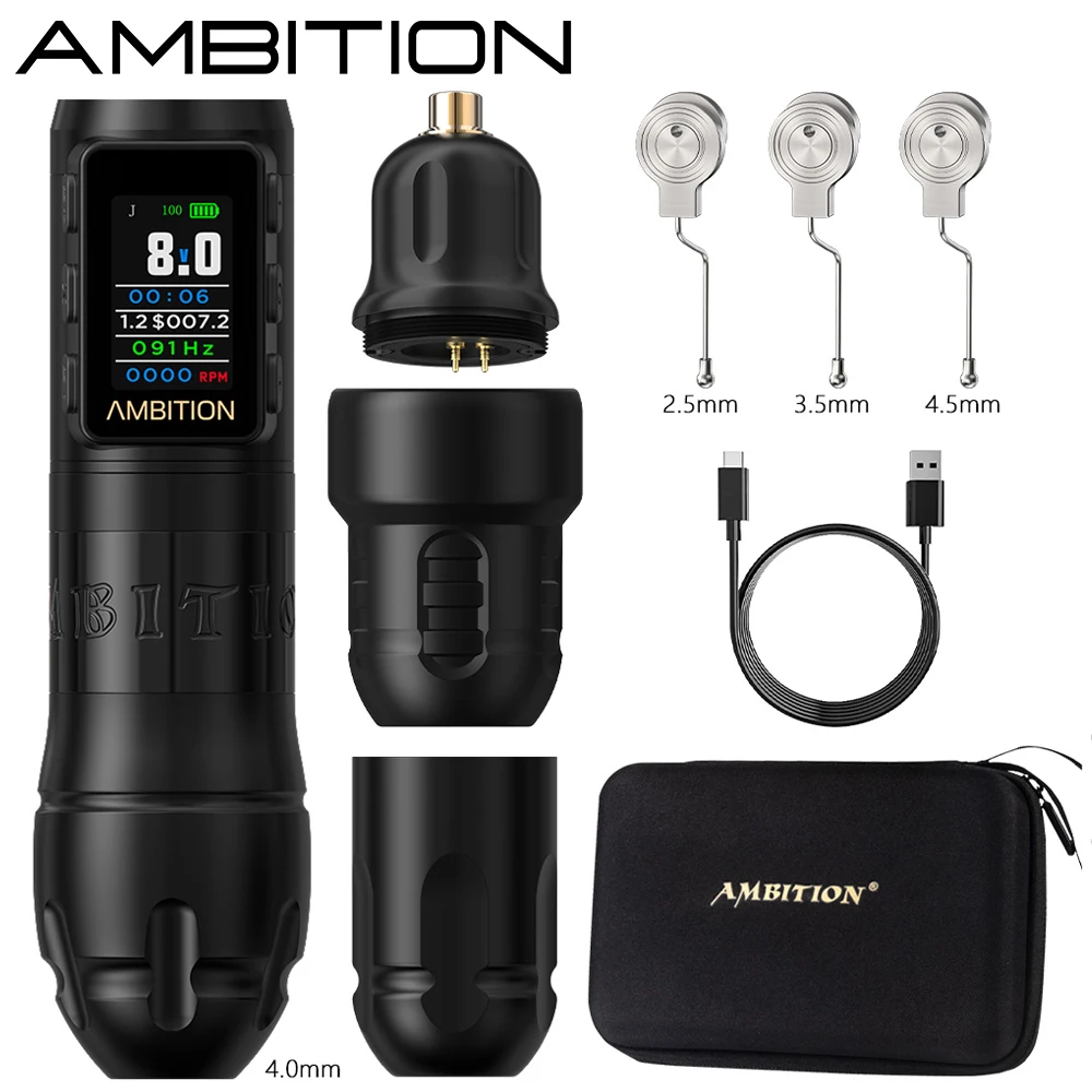 

Ambition Vibe Max 2,5-3,5-4,0-4,5 мм ход беспроводная тату-машина PenBilling аккумулятор бесщеточный двигатель 1800 мАч для татуировки