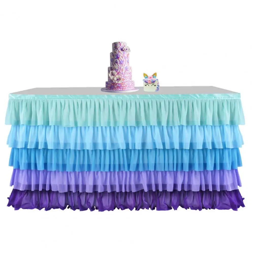 Cake Table Skirt Pleated Table Skirt Multi-layer Ruffle Table Skirt for Rectangle Round Tables Reusable Gradient Rainbow Color