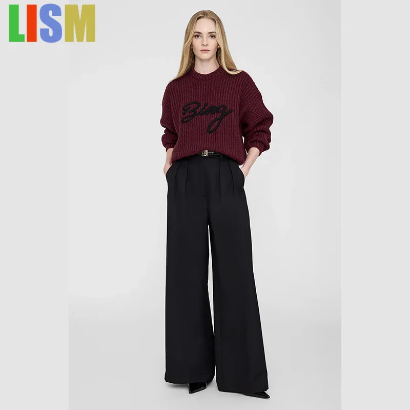 LISM women's winter clothes y2k hoodies sweatshirt 2025 Letter Wool Crew Neck Knitted Sweater Alpaca Wool Women's Sweater