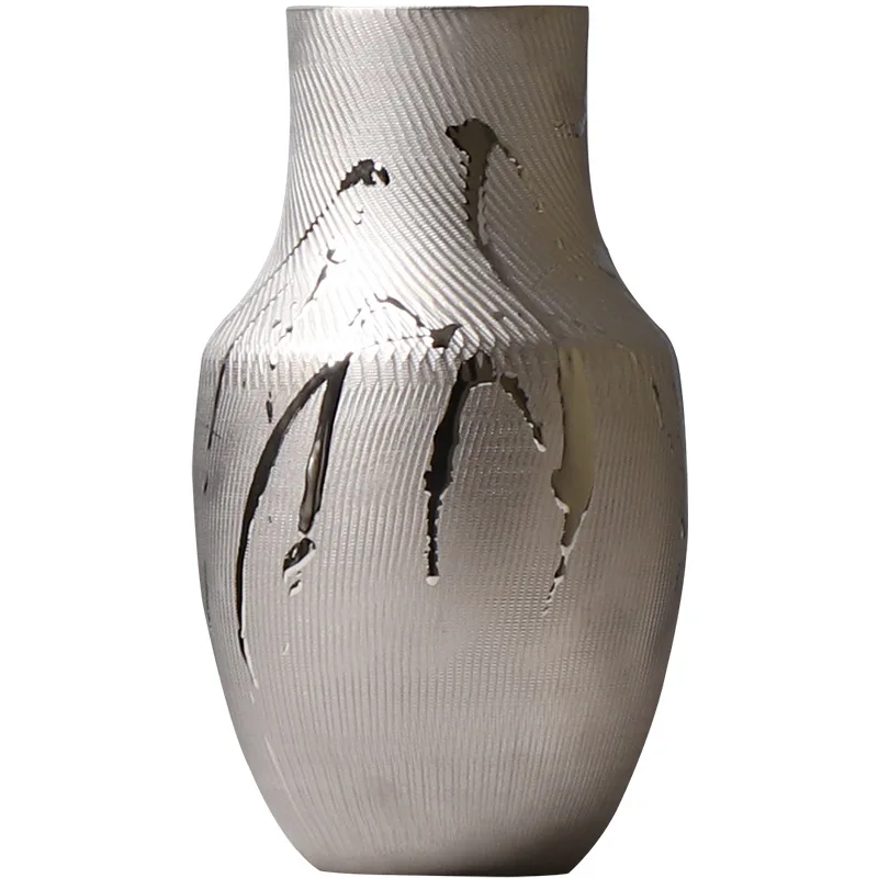 Luxury Electroplated Silver Ceramic Vase, Minimalist Floral Arrangement Craft, Hotel Showroom & Living Room Tabletop Soft Decor