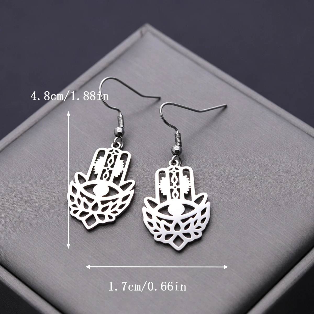 Kinitial Hamsa Hand Hook Drop Earring Hand of Fatima Lotus Flower Religious Symbols Dangle Earrings Stainless Steel Jewelry