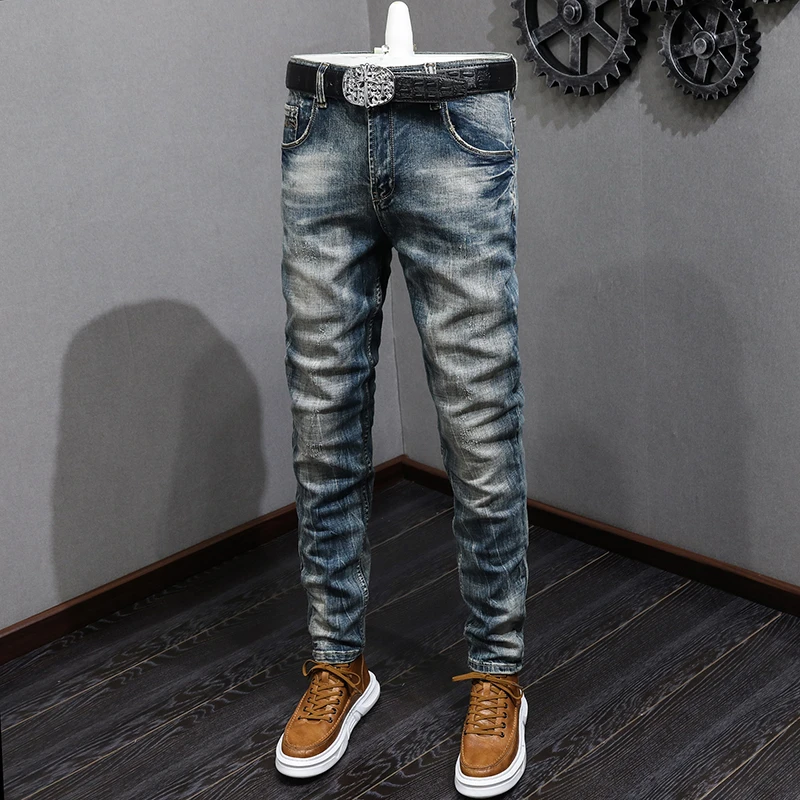 

Nostalgic Jeans for Men2024New High-End Fashion Brand Retro Washed Personality Street Trend American Skinny Pencil Trousers