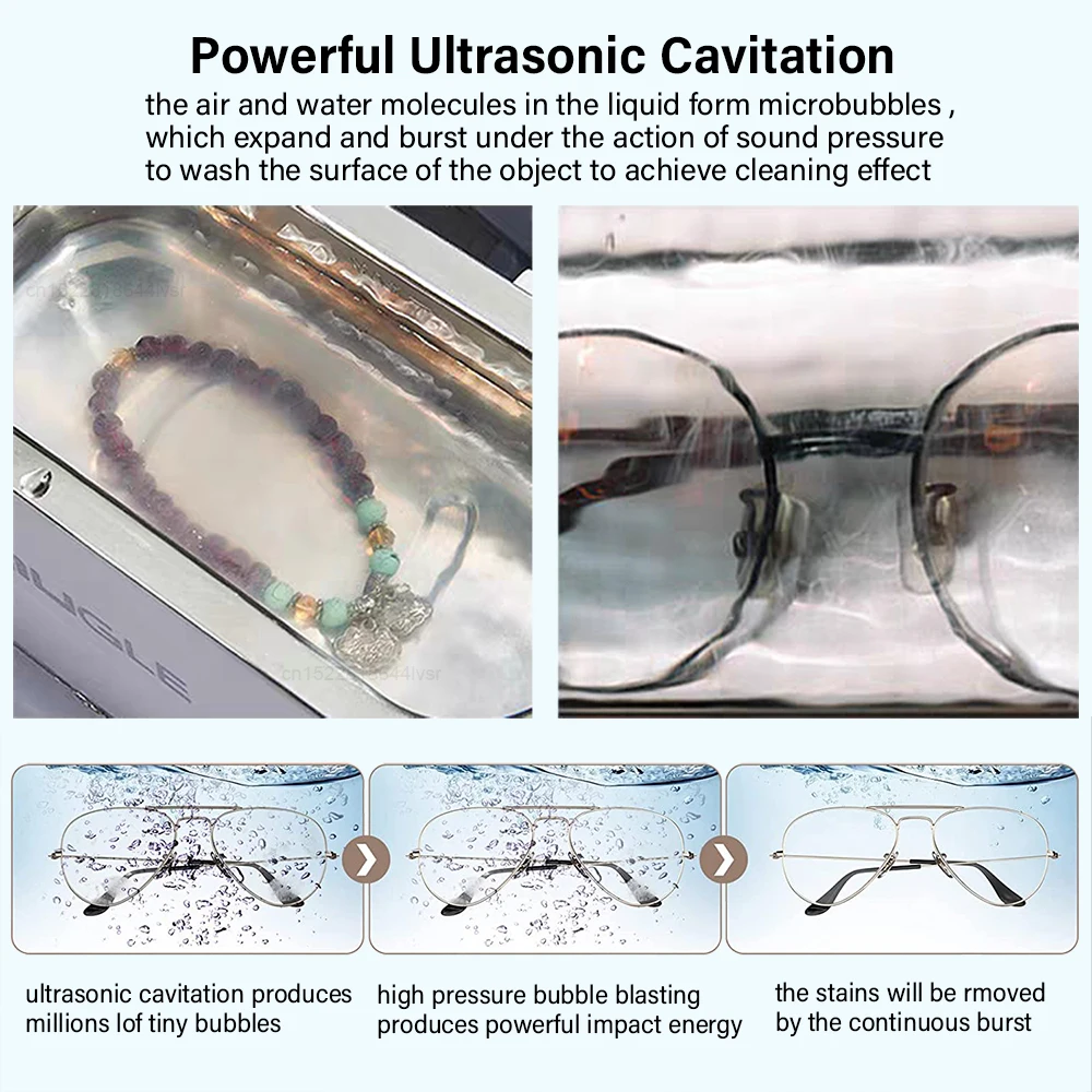 Ultrasonic Cleaner 46000Hz High Frequency Vibration Wash Cleaner Glasses Jewelry Watch Dentures Razors 35W Ultrasonic Cleaning