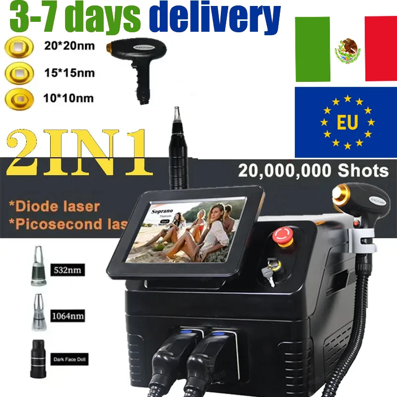 Machine d\'épilation au laser picoseconde, laser à diode, épilation au tatouage, 3 longueurs d\'onde 755nm, 808nm, laser à semi-conducteur 808nm, 1064