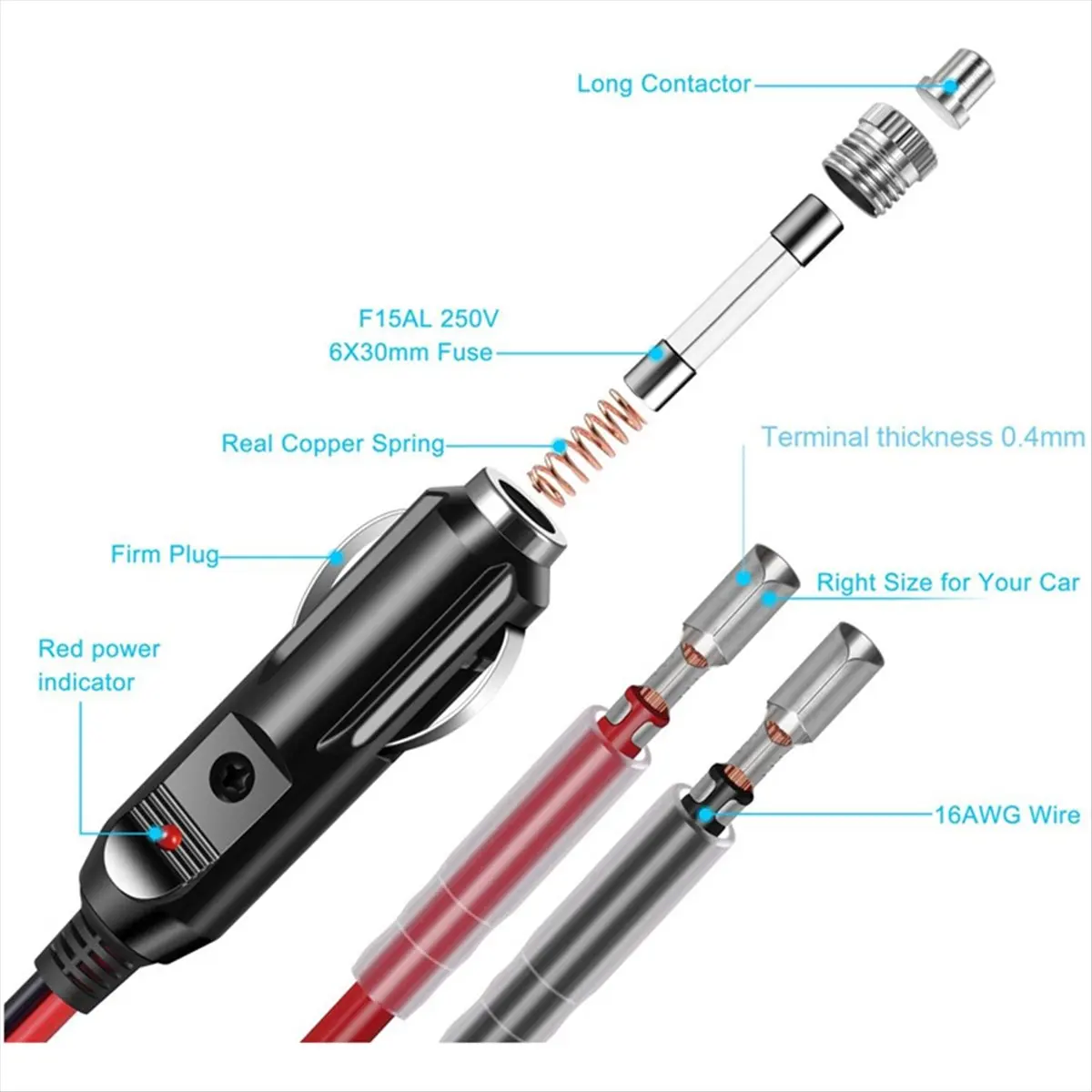 #27G (Plastic+Metal)Car Replacement Lighter Plug with Lead and Wiring DIY Power Cord,Electronics Accessories