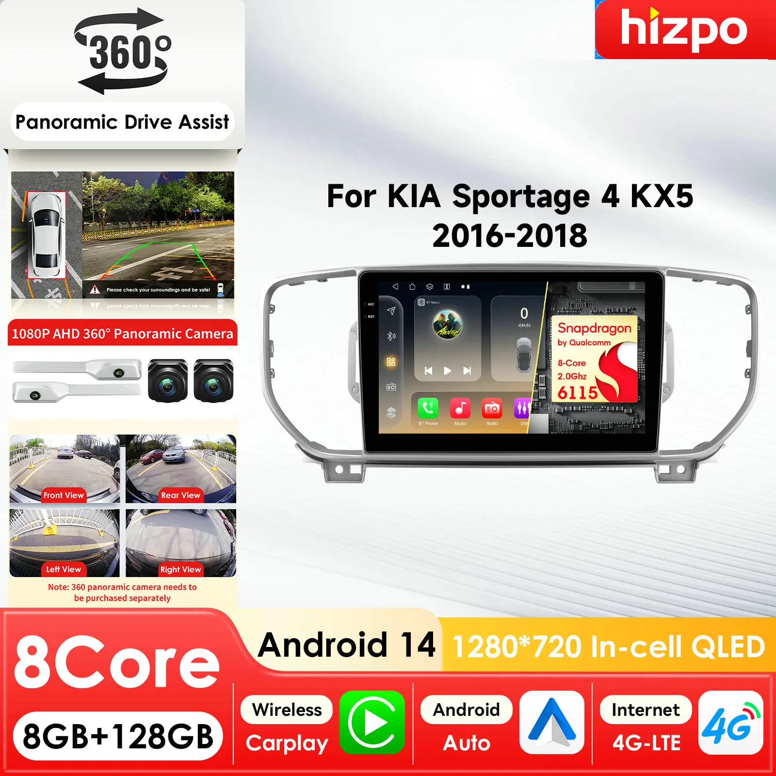 9 inch Screen 2Din Android 14 Car Radio for KIA Sportage 4 2016 2017 2018 2019 2020 2021 QI KX5 Carplay GPS 4G WIFI Autoradio