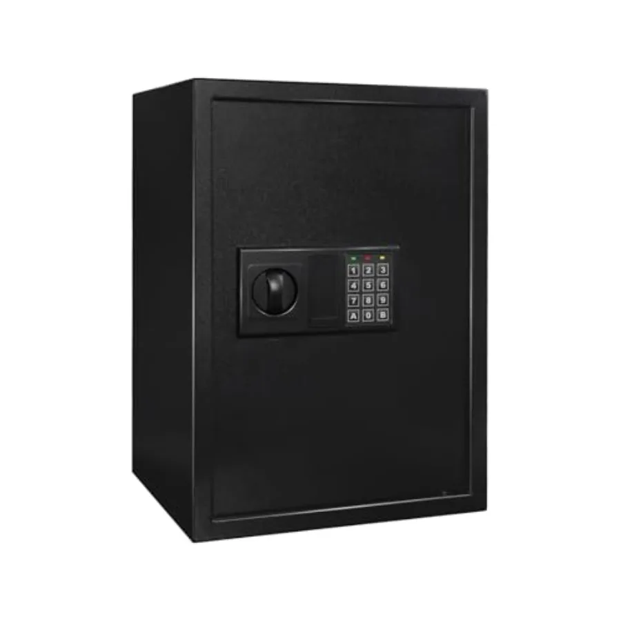 

Electronic keypad safe for home office use, black steel construction with fireproof money bag, black color, LED indicator light