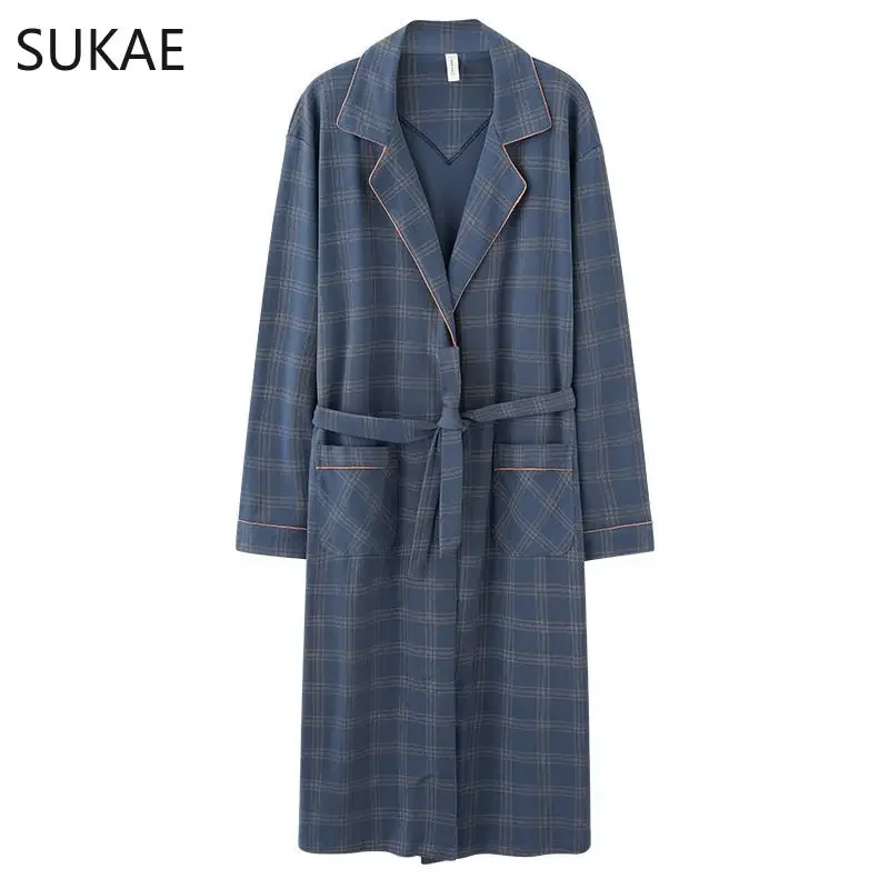 EE01 L-4XL Роскошный мужской халат на осень-зиму, вязаный хлопковый мужской халат с длинным рукавом и шалевым воротником, элегантное мужское кимоно V-necIo0!