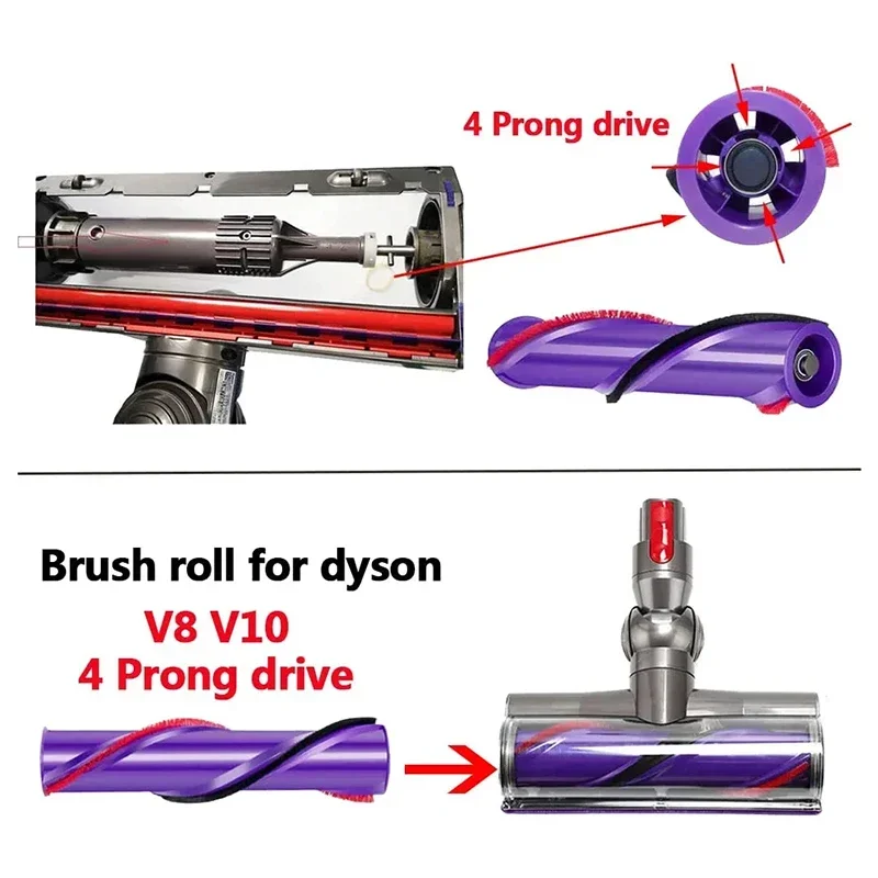 Direct Drive Brush for Dyson V6 V7 V8 V10 V11 Cordless Stick Vacuum Cleaner Roller Brush Replacement Parts Floor Brush Head Tool