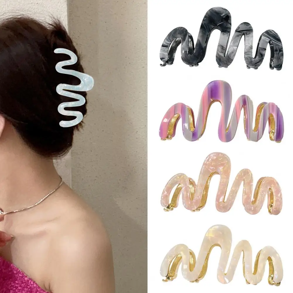 Women Hair Claw Wave Shape Gradient Color Strong Claw Lightweight Anti-break Hair Organization Fixation Tool Hair Accessories