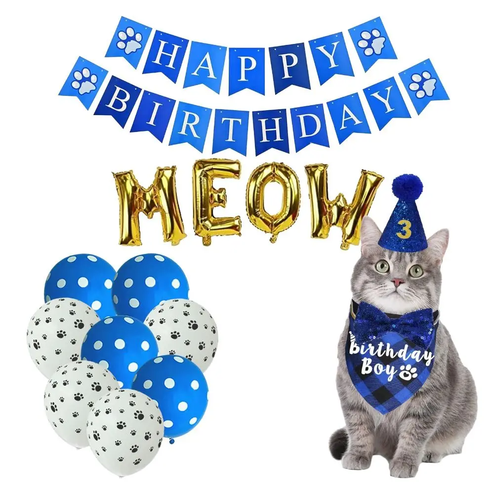 Kitten Birthday Decorations Latex Cat Birthday Foil Bandana Party Supplies Pet