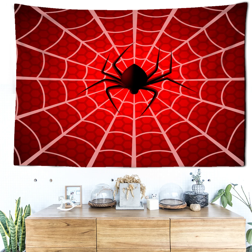 Red Spider Web Tapestry Wall Hanging Abstract Art Mysterious Hippie Witchcraft Tapitz Living Room Bedroom Home Decor