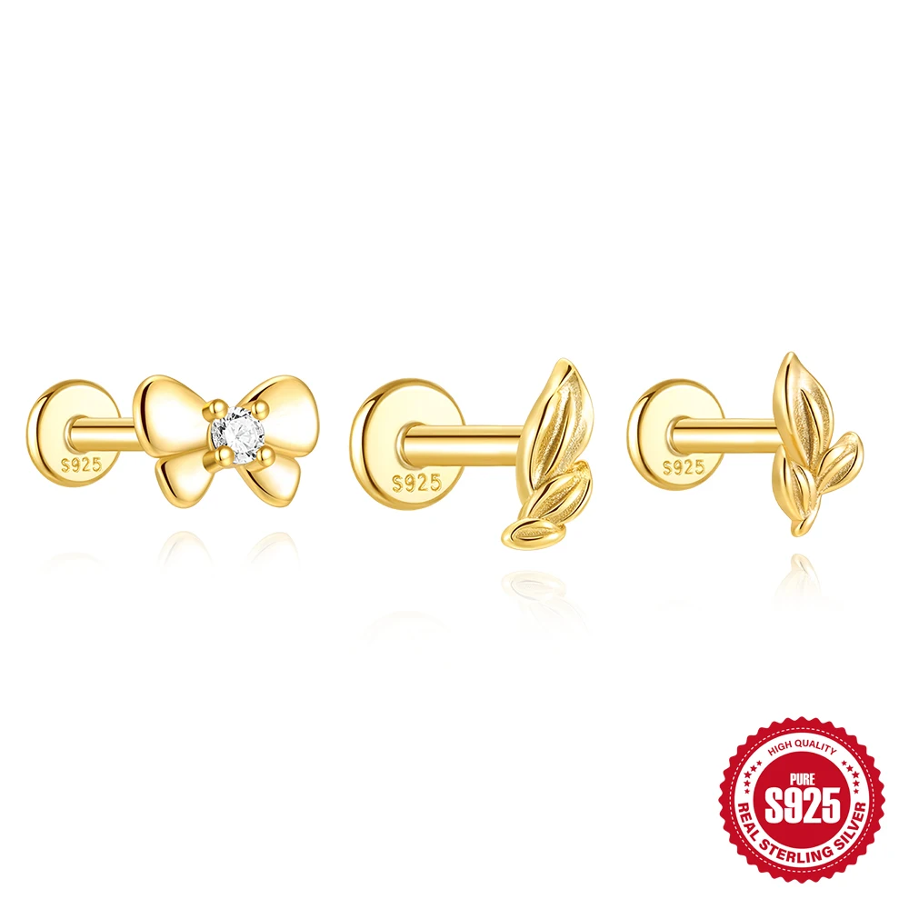 

ROXI 925 Sterling Silver Autumn 18K Gold Palta leaf Zircons Earrings For Women 1Piece Daily Wear Piercing Jewelry pendientes