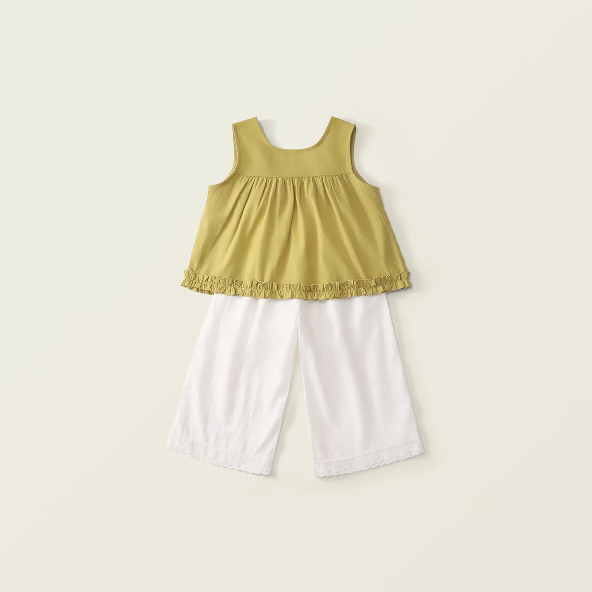 Girls' Minimalist Set 2025 Summer New Girl's Baby Sleeveless Doll Shirt Children's Solid Color Wide Leg Pants Forest Series Set