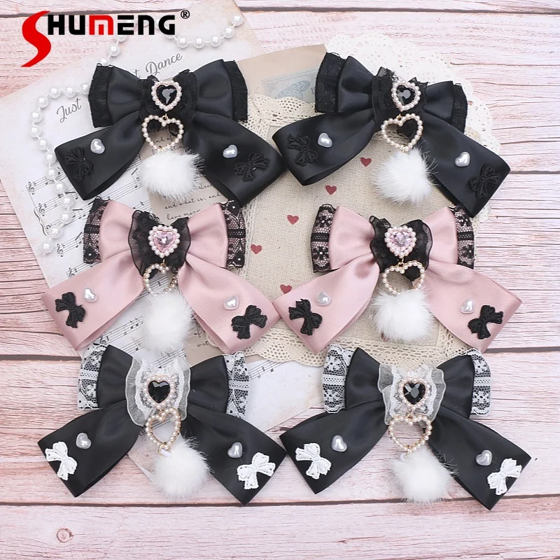 

Японский стиль Mines, массовое производство, милые милые аксессуары для волос ручной работы, кружевное сердце, стразы, бант, боковые заколки для волос, женские головные уборы