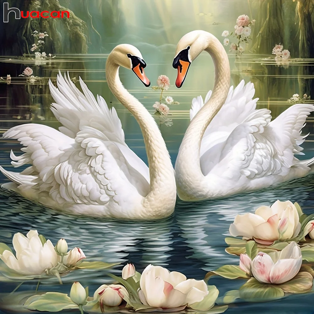 Huacan New Diamond Painting Animal Swan Kit Full Square Round Drill Mosaic Flower Diy Gift Home Decorative Rhinestone Pictures