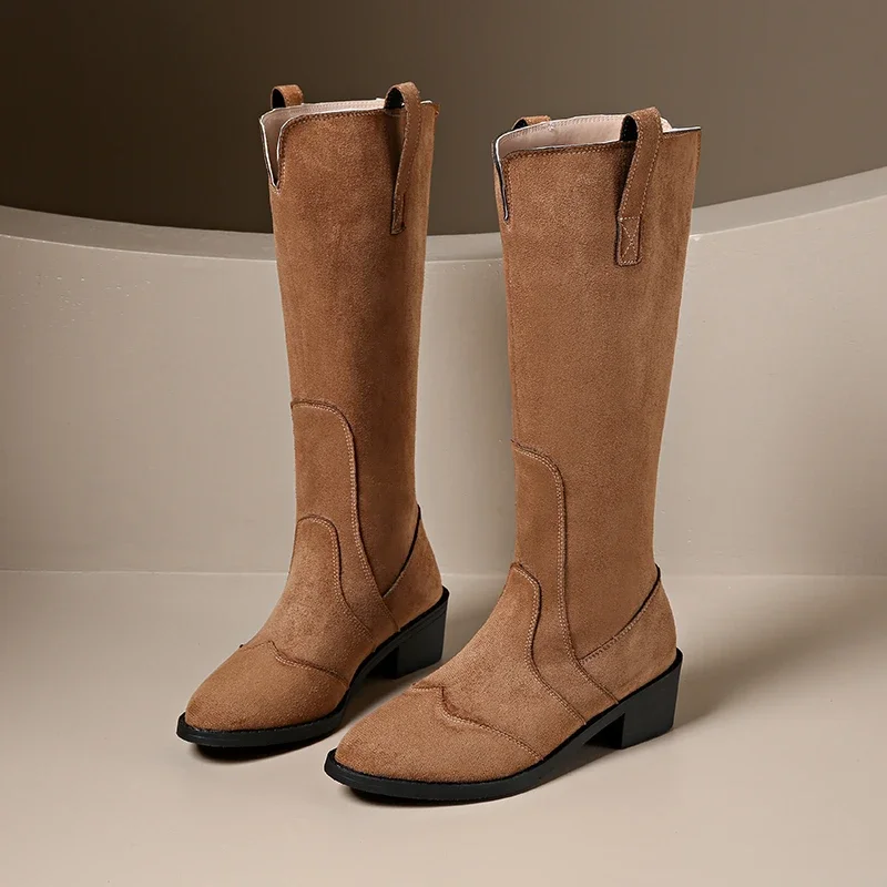 Female Shoes on Sale 2024 New Sleeve Women's Boots Winter Suede Warm Solid High Tube Chunky Heels Large Size Fashion Boots